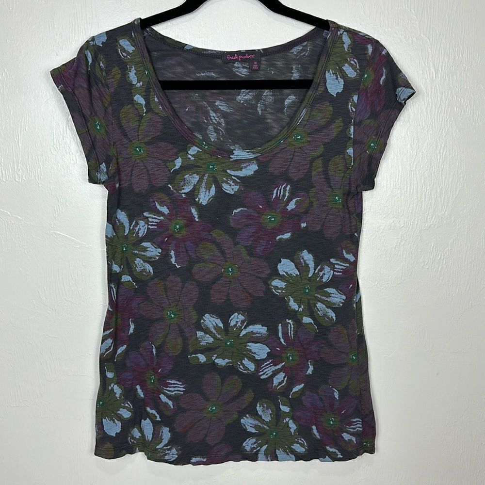 Fresh Produce‎ Cotton Floral Print Scoop Neck T-shirt Size XS